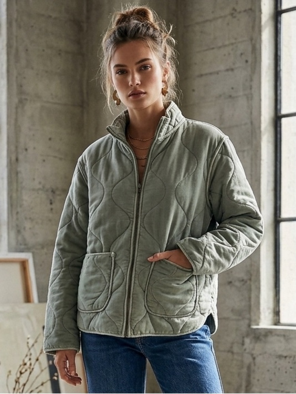 NWT Rails Denver Sage Tencel Denim Quilted Zip Jacket Women’s Small